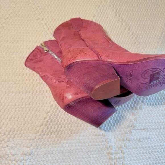 Free People Brayden Boots Womens Size 7 Leather Western Ankle Metal Toe Pink - Picture 4 of 5